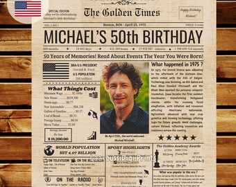 50th Birthday Newspaper Sign 1975, Personalized 50th Birthday Gift for Him or Her, 50th Birthday Decorations, 50 Years Ago Back in 1975