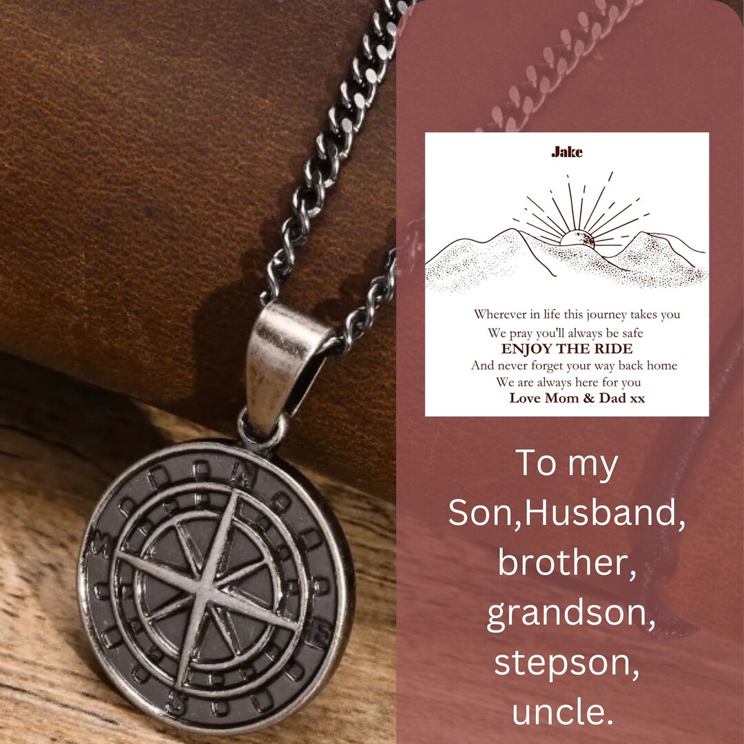Personalized Mens Compass Necklace Custom Coordinates Etsy