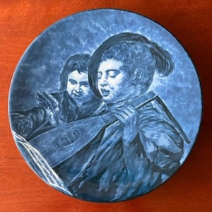 Beautiful "Old Delft" Pottery plate - hand-painted plate mid-20th century - Delft Blue "Musicing Boys" n. / Frans Hals