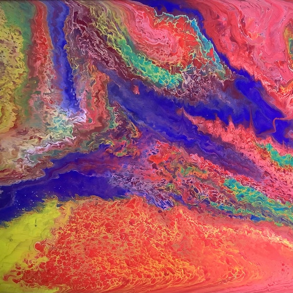 Lava Flow, 16"x20"x5/8", Flo Painting, Original and Unique, Hand-Made, Acrylic on Stretched Canvas with light varnish finish.