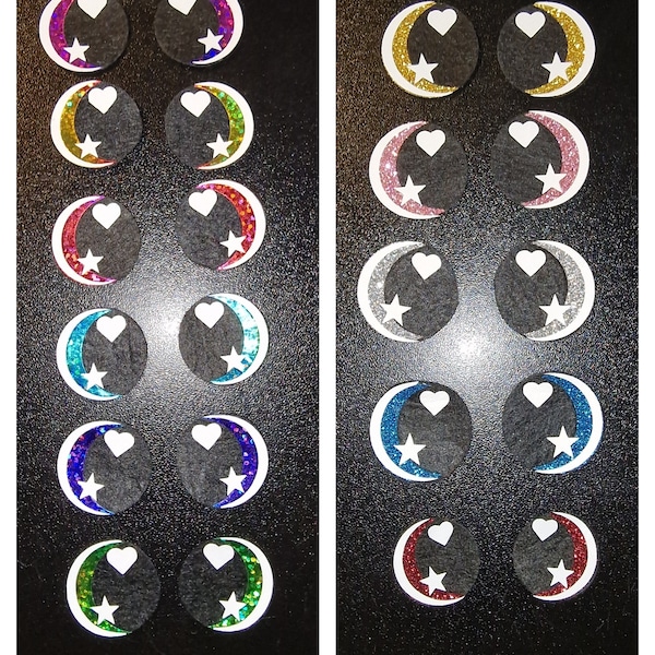 5 sets (10 eyes) Felt/Vinyl Eyes Glitter/Holo Sparkle Hearts. Star. Amigurumi Craft Eyes Variety Colours.
