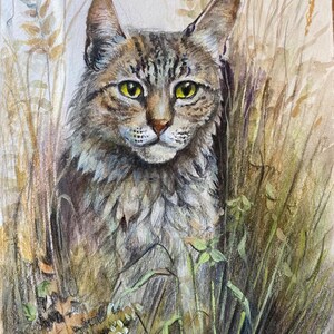 Pequeño cuadro en acuarela y gouache “El Gato”