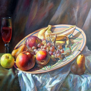 Still life with fruits and wine