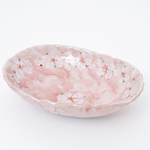 Japanische Handbemalte Sakura / Kirschblüte Ovale Platte YAYOI-HANA SAKURA