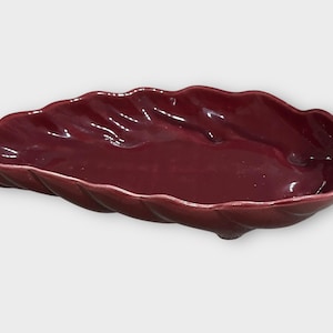 Beauceware Canada 359 Burgundy Leaf Dish • Mid Century Quebec Pottery Serving Dish • Burgundy Glaze Candy Dish or Planter, Canadian pottery