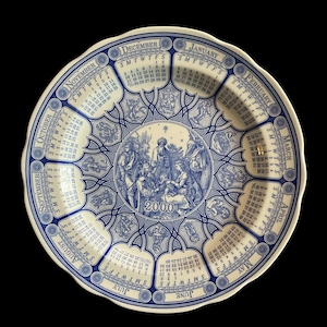 Spode Blue Room-kalendertallrik 2000 – Samlartallrik för millennium, 5:e i serien – Blå & vit julkrubba, nyskick, 25 cm