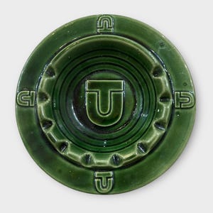 Vintage Beauceware Quebec Green Ashtray – United Tire Promotional Pottery – Canadian Art Pottery, Mid Century 1960s Decor, MCM Accent