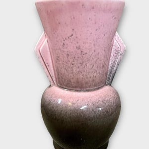 Beauceware Pattern 41 Pink & Brown Vase, Mid Century Quebec Pottery, Art Deco Style Vase, 8” Canadian Pottery, Vintage Beauce Vase