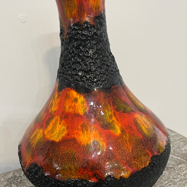 Rare 1960’s fat lava orange and black vase marked made in Germany