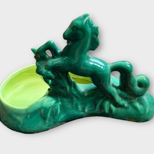 Beauceware Green Stallion Planter – Mid Century Quebec Pottery Rearing Horse, Vintage Glazed MCM Ceramic Bowl or Centerpiece