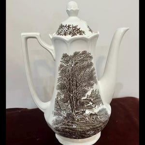 J & G Meakin Romantic England Coffee Pot – Brown Transferware Teapot – Royal Staffordshire Ironstone – MCM Made in England