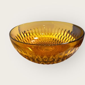 Large Amber Glass Centerpiece Bowl, Indiana Glass Feather Sunburst Design, 10” Mid Century Modern Serving Bowl, Fall Décor