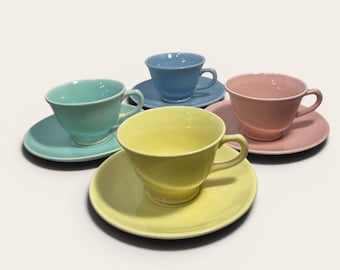 1930's Taylor, Smith & Taylor China Company Lu-ray pastels cup and saucer, mix and match Surf Green, Windsor Blue, Sharon Pink, PersianCream