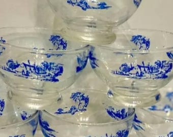 Vintage Blue Dragon Rice Eye Porcelain Bowl, Chinese Dishware