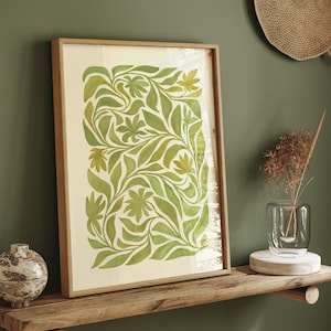 Impressão de arte popular botânica abstrata moderna, decoração de parede floral art nouveau orgânica e temperamental, pôster de folhas de flores monocromáticas elegantes verde-claro