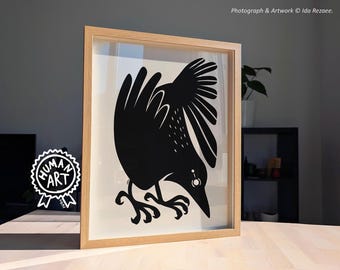 Odin's Raven Huginn Art Print, Norse Mythology Wall Art, Modern Minimalist Viking Home Decor, Scandinavian Crow Poster