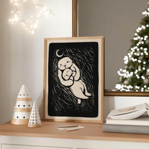 Stampa artistica di mamma e cucciolo di lontra stravagante, poster minimalista di animali calmi e carini, decorazione da parete pacifica per la camera dei bambini, regalo per la mamma incinta