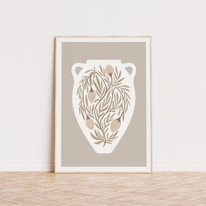 Neutrale abstrakte Beeren in der Vase Kunstdruck, ruhige weiß beige Bio-Blumen Moody Poster, moderne Boho Minimalist Floral Home Decor