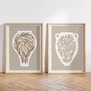 2er-Set Neutrale abstrakte botanische Kunstdruck, ruhige weiß beige Bio-Blumen-stimmungsvolles Poster, moderne ruhige Boho-Blumen-Deko für Zuhause