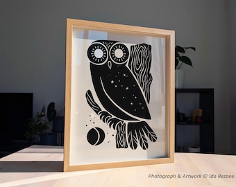 Owl of Athena Art Print, Minimalist Greek Mythology Folk Art