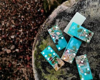 Handmade epoxy resin dominoes Sea,,epoxy resin art,Seashell decorated domino,colorfull resin dominoe,unique game set gift