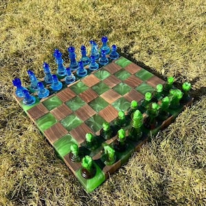 Handmade Epoxy Resin Chess Set: Luxury Wood Board Game (40x40 cm)