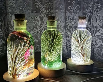Night light made of epoxy resin and dried flowers|Unick Table resin lamp on wooden stand| Bedside Lamp| Resin art| Desk lamp| Unique gift