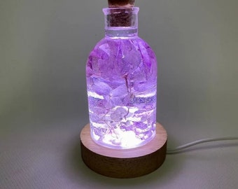 Night light made of epoxy resin and dried flowers|Unick Table resin lamp on wooden stand| Bedside Lamp| Resin art| Desk lamp| Unique gift