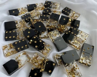 Epoxidharz Handgefertigte Dominosteine|Luxus Sammler Dominosteine|Grüner Harz Domino|Schwarzgold Harz Domino|Resin Art|Geschenk für Ihn|Brettspiel