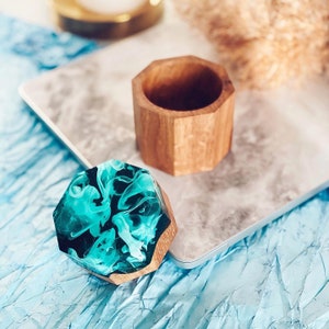 Handmade Wood Jewelry Box: Green Epoxy Resin Casket