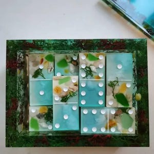 Unique domino set with marine themed storage box,Epoxy resin domino,Unique Game Set,Resin Art,Gift for him,Board Game, Family Game