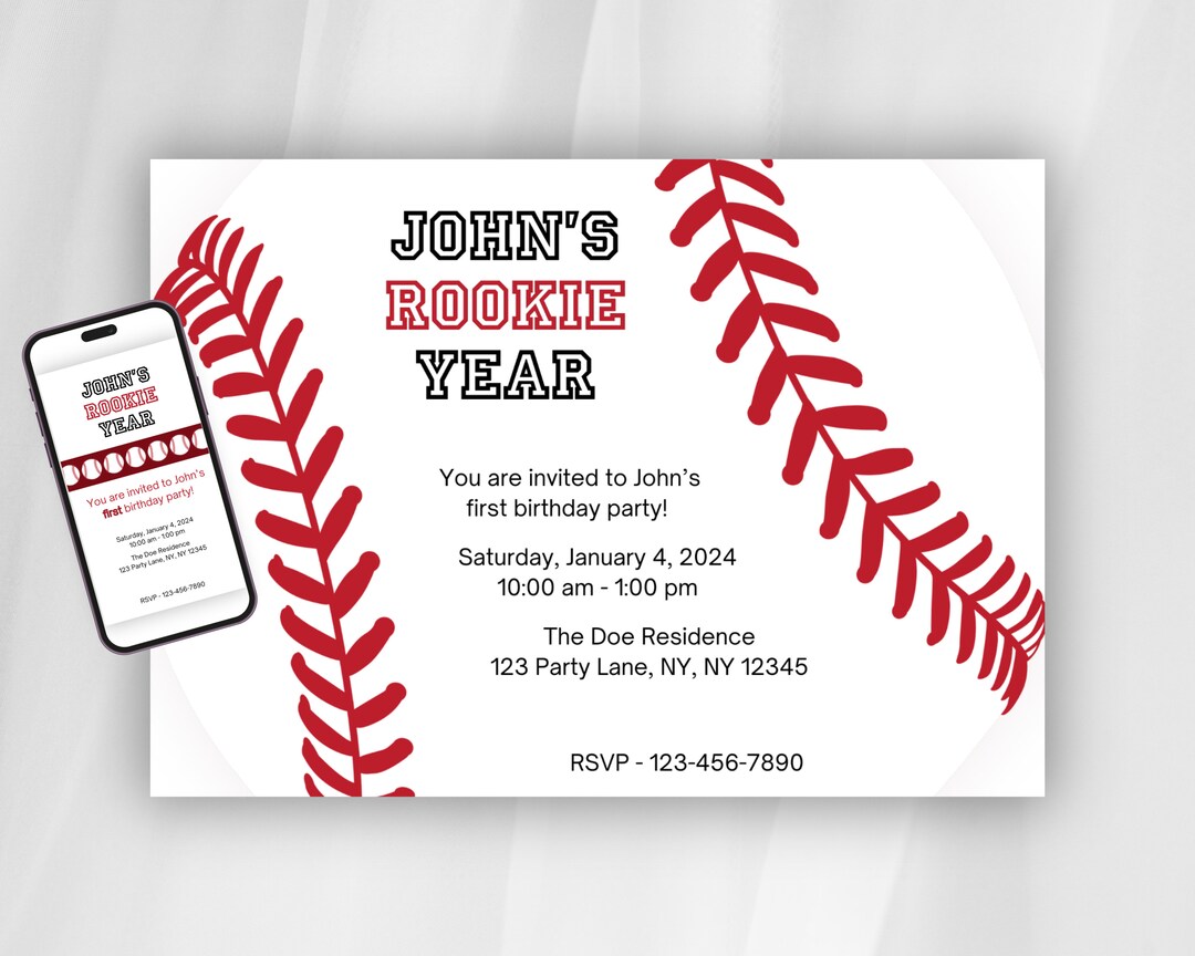 Rookie Year Birthday Party Invitation Template - Digital File - Print ...