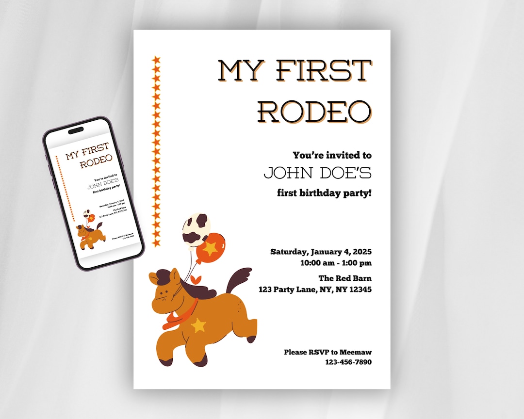 My First Rodeo Birthday Party Invitation Template - Digital File ...