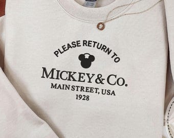 Mickey & Co Est. 1928 Embroidered Sweatshirt, Retro Disney Main Street Crewneck, Matching Vacation Gift For Fans, Disneyland Hoodie