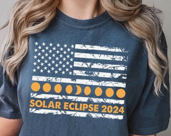 Comfort Colors Shirt, Solar Eclipse 2024 Tee, Total Eclipse Shirt, American Eclipse Tee, USA Eclipse Shirt, April 8th Tee, American Flag Tee