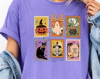 Halloween T-shirt, Black Cat Shirt, Comfort Colors, Pumpkin Face Shirt, Fall Shirt, Coquette Shirt, Witch Shirt, Bat Shirt
