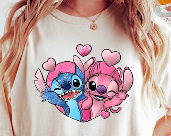 Comfort Colors Shirt, Stitch T-Shirt, Angel T-Shirt, Valentines Day Tee, Disney Stitch Shirt, Disney Angel Tee, Disney Valentines Tee