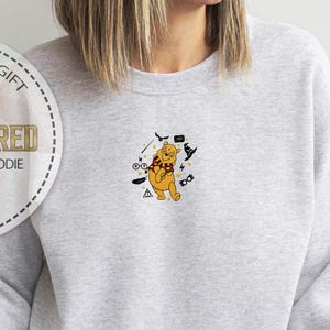 Embroidered HP Wizard And Pooh Hoodie, Winnie The Pooh Sweatshirt, Cozy Embroidery Hoodie, Winnie Halloween Crewneck, Gift For Her