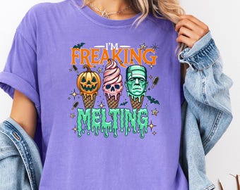 Comfort Colors I’m Freaking Melting Tee, Spooky Halloween Ice Cream Shirt, Cute Summerween T-shirt, Funny Halloween Gift, Funny Spooky Shirt
