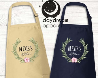 Custom Name Apron, Floral Apron, Personalized Apron, Mothers Day Apron, Natural Apron, Valentines Apron, Grandma Apron, Birthday Gift Apron