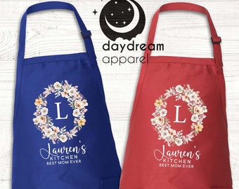 Mejor delantal de mamá, delantal de mamá personalizado, delantal de mamá personalizado, delantal del día de las madres, delantal de nombre de mamá, delantal floral, delantal de abuela, delantal de cocinero