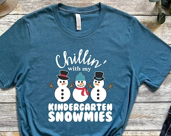 Kindergarten Snowmies Shirt, Kindergarten Teacher Tee, Kindergarten Student Tee, Merry  Christmas Tee, Kindergarten Shirt, Snowman Shirt