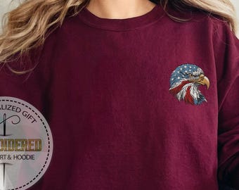 Eagle Embroidery USA Hoodie, American Flag Hoodie For Him, Patriotic Gift, Freedom Style Outfit, Bold 4th of July Eagle Design