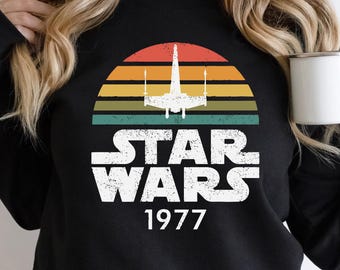 Star Wars 1977 Retro Sweatshirt, Vintage Disney Hoodie, Magic Kingdom Sweater, X-Wing Sweatshirt, Classic Galaxy’s Edge Cozy Fan Gift