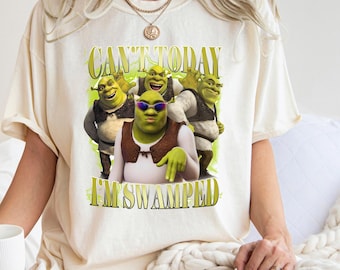 Comfort Colors Funny Shrek Meme Shirt, Can't Today I'm Swamped T-shirt, Shrek And Fiona Cartoon Tee, Retro Pop Culture Humor, Movie Fan Gift