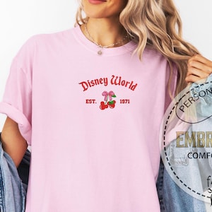 Embroidered Coquette Disney Tee, Comfort Colors Cherry Bow Shirt, Mickey Stitch T-shirt, Disney Park Outfit Aesthetic, Cute Gift For Her
