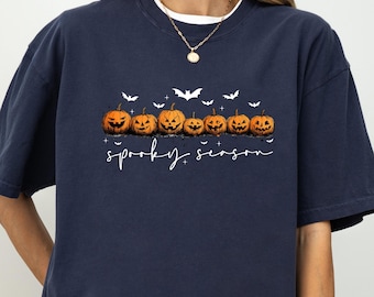 Comfort Colors Halloween Pumpkins Shirt, Spooky Season Bat T-shirt, Retro Scary Pumpkin Tee, Creepy Flying Bats Shirt, Trick Or Treat Gift