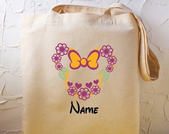 Custom Minnie Bag, Floral Minnie Bag, Minnie Head Tote Bag, Disney Minnie Bag, Disney Bag, Woman Tote Bag, Disney Lover Tote Bag, Name Bag