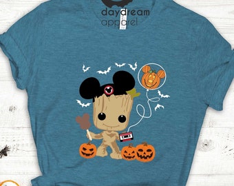 Groot Disney Shirt, Halloween Groot T-shirt, Mickey Ears Tee, Halloween Balloon Gift, Groot Cartoon Party T-shirt, Disney Lover Shirt