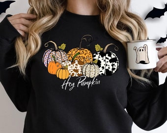 Hey Pumpkin T-shirt, Halloween Shirt, Woman Gift T-shirt, Gourd Shirt, Halloween Lover T-shirt, Leopard Pumpkin Tee, Gould Gift Shirt